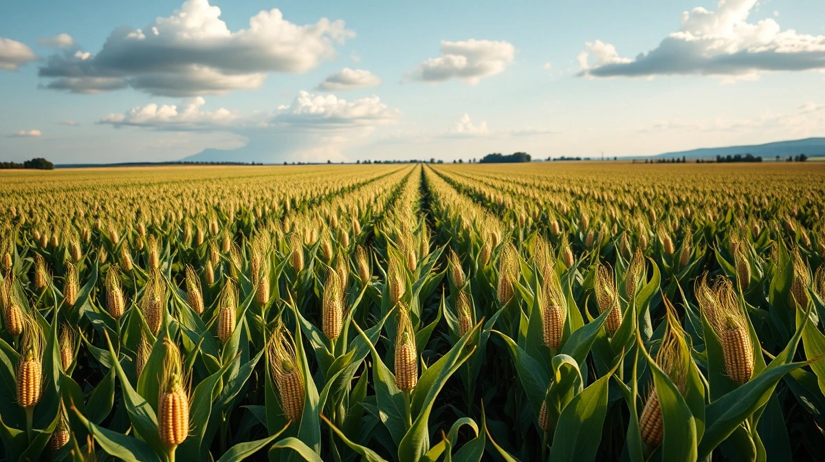 Soybean field ready for harvest under partly cloudy sky