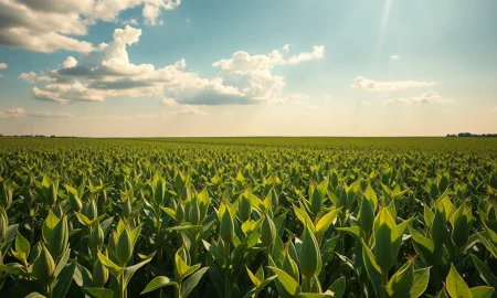 Soybean field under partly cloudy sky representing agricultural commodity markets