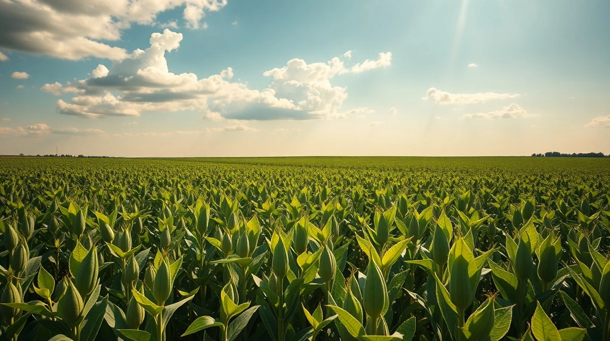 Soybean field under partly cloudy sky representing agricultural commodity markets