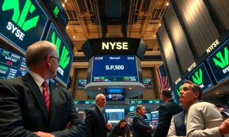 Traders on NYSE floor as S&P 500 hits record high on May 1, 2026