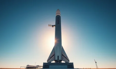 SpaceX Starship rocket on launch pad at sunrise, symbolizing the company's ambitious IPO and space goals.