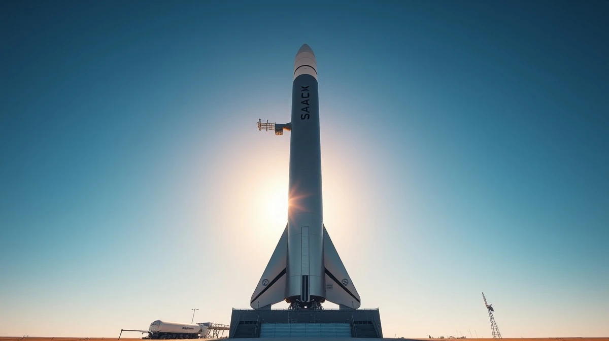 SpaceX Starship rocket on launch pad at sunrise, symbolizing the company's ambitious IPO and space goals.