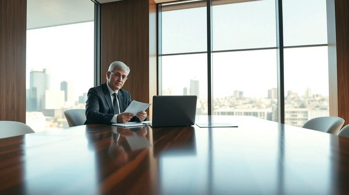Two executives in a meeting room discussing pension risk transfer deal documents