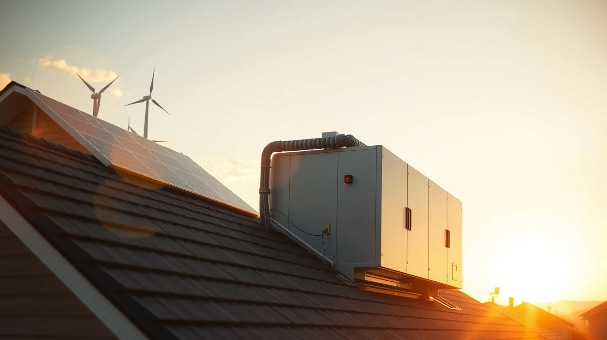 Futuristic residential solar microgrid installation at sunset, representing DePIN technology.