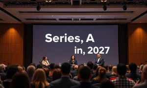 Panelists discussing Series A fundraising trends on stage at TechCrunch Disrupt 2026 in San Francisco.