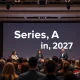Panelists discussing Series A fundraising trends on stage at TechCrunch Disrupt 2026 in San Francisco.
