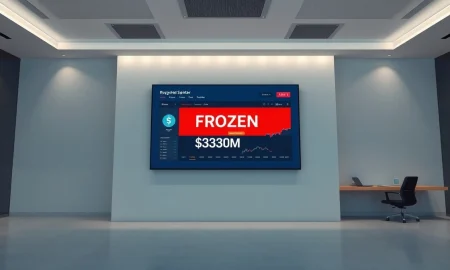 Digital screen showing a frozen USDT alert with $344 million displayed in a financial monitoring center.