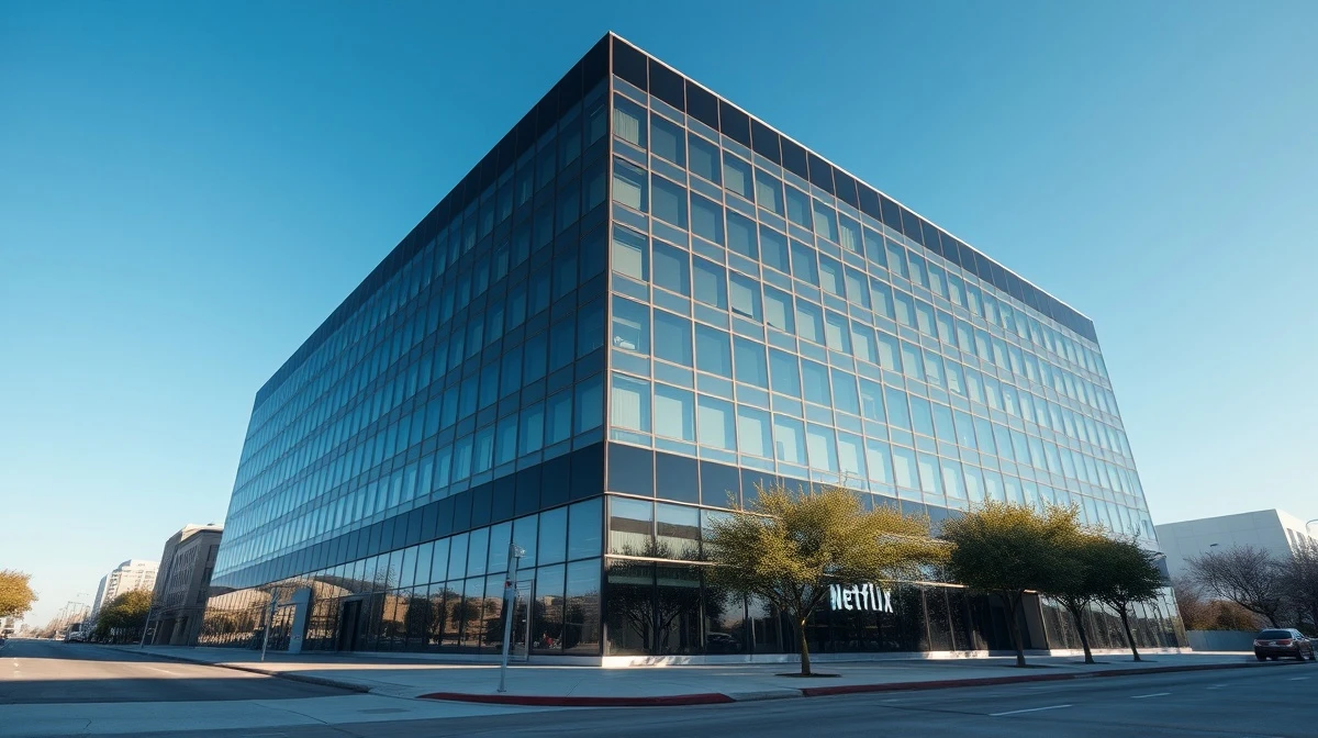 Exterior of Netflix office building in Austin, Texas, under a clear sky.