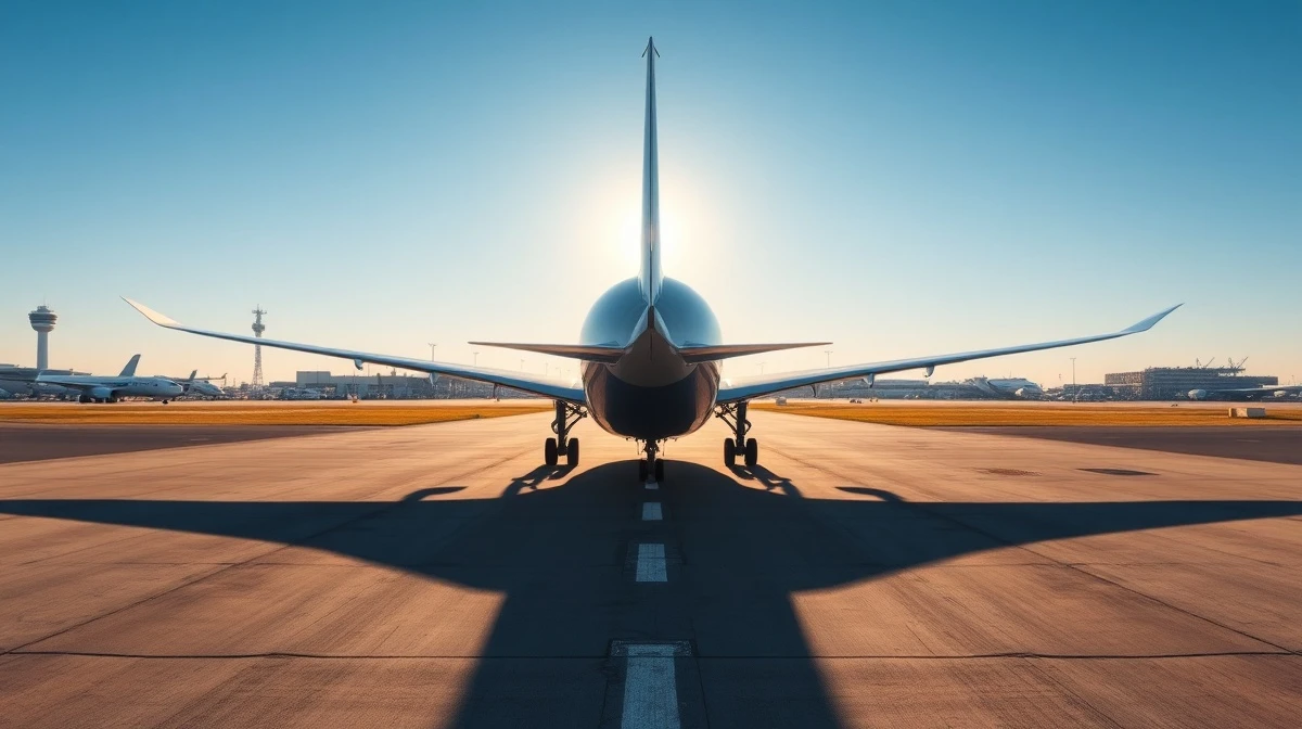 Boeing aircraft on tarmac at international airport with control tower in background