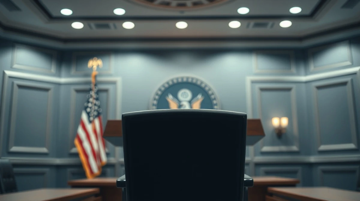 Empty podium in a U.S. government briefing room with American flag, symbolizing diplomatic tension