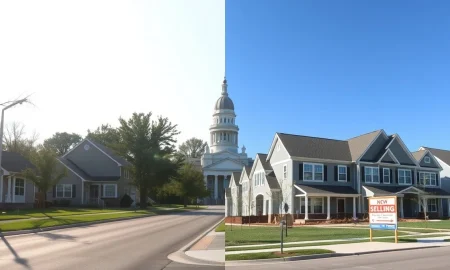Side-by-side view of residential homes in Springfield, Illinois and Springfield, Ohio showing housing market contrast