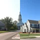 Side-by-side view of residential homes in Springfield, Illinois and Springfield, Ohio showing housing market contrast