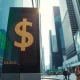 Digital US Dollar currency board in financial district showing rising exchange rates
