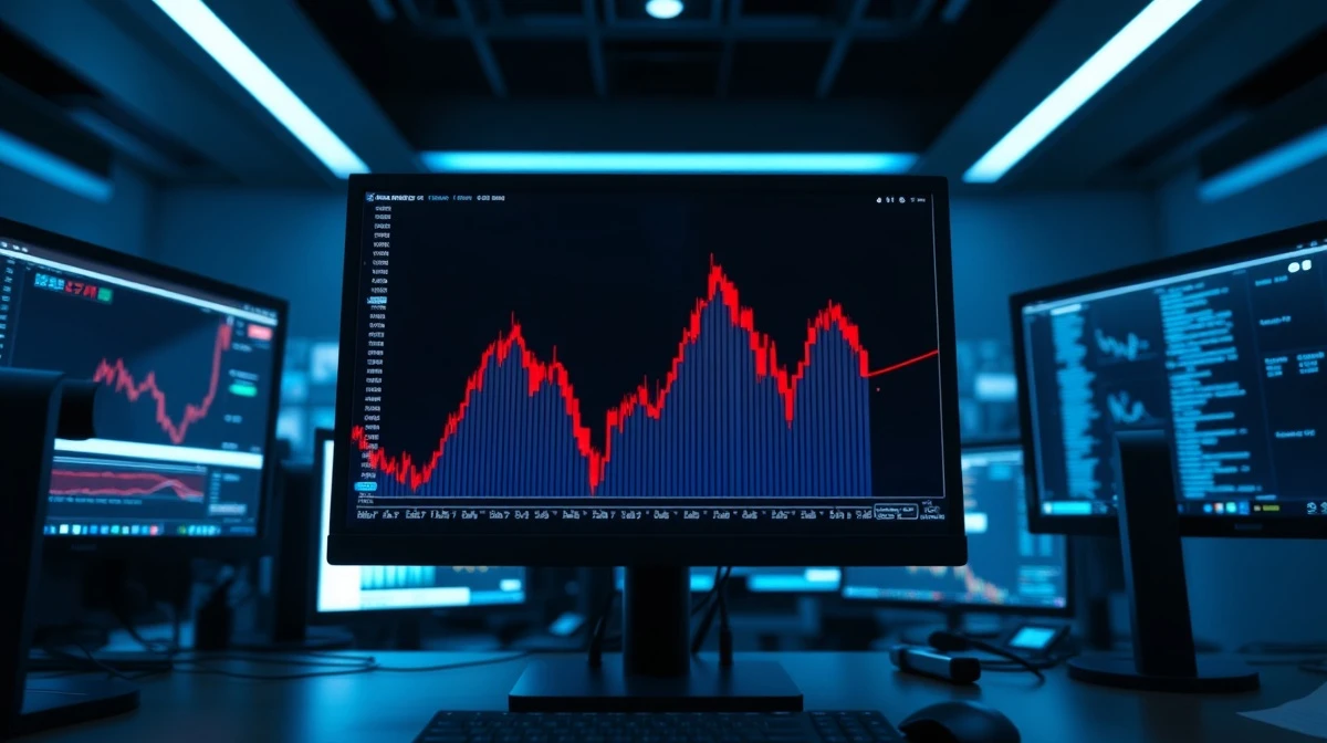 Forex trading chart showing USD/CHF testing lower Bollinger Band with bearish momentum.