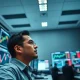Trader analyzing USD/IDR forex charts on multiple monitors in a Jakarta trading room