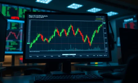 USD/JPY candlestick chart showing rebound on a trading monitor