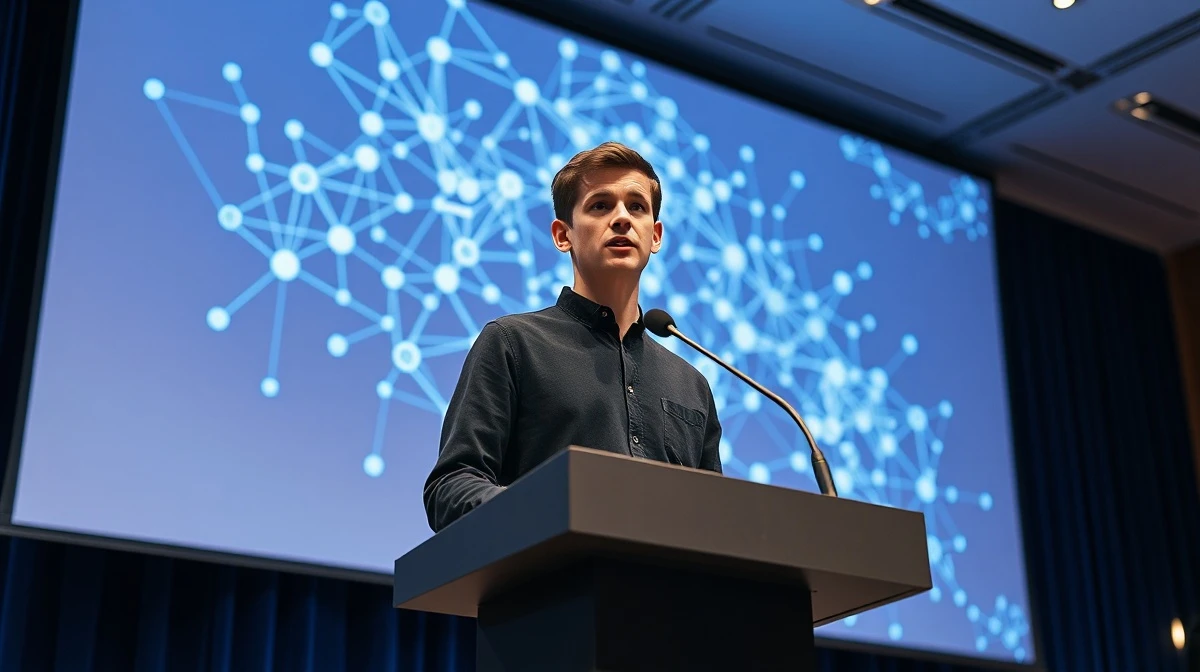 Vitalik Buterin speaking at a tech conference about AI and smart contract security