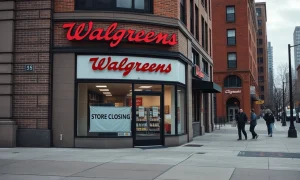 Exterior of a Walgreens store in Chicago with a closing sign, illustrating retail challenges.