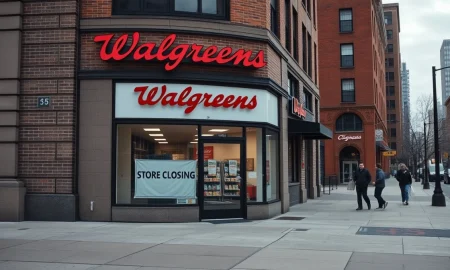 Exterior of a Walgreens store in Chicago with a closing sign, illustrating retail challenges.