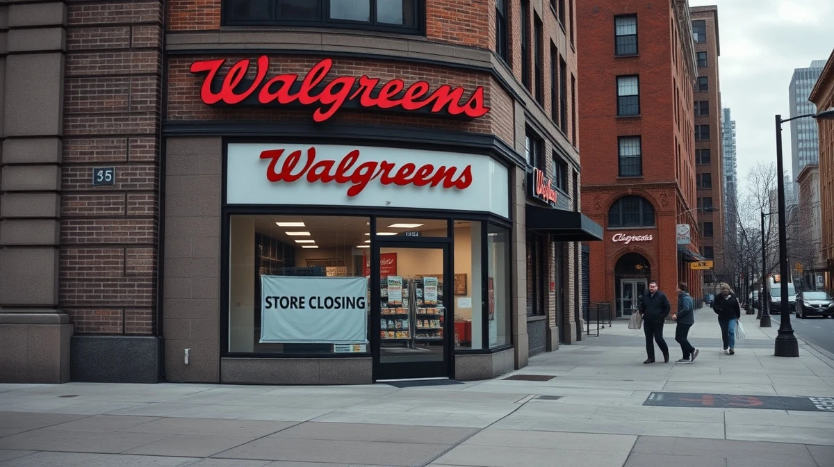 Exterior of a Walgreens store in Chicago with a closing sign, illustrating retail challenges.
