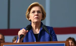 Senator Elizabeth Warren at a press conference amid criticism over blocking Spirit Airlines merger.