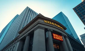 Wells Fargo bank building exterior on a clear morning, representing institutional investment in Ethereum ETFs.