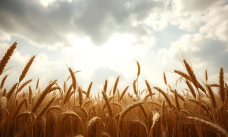 Golden wheat field under cloudy sky representing the wheat market decline