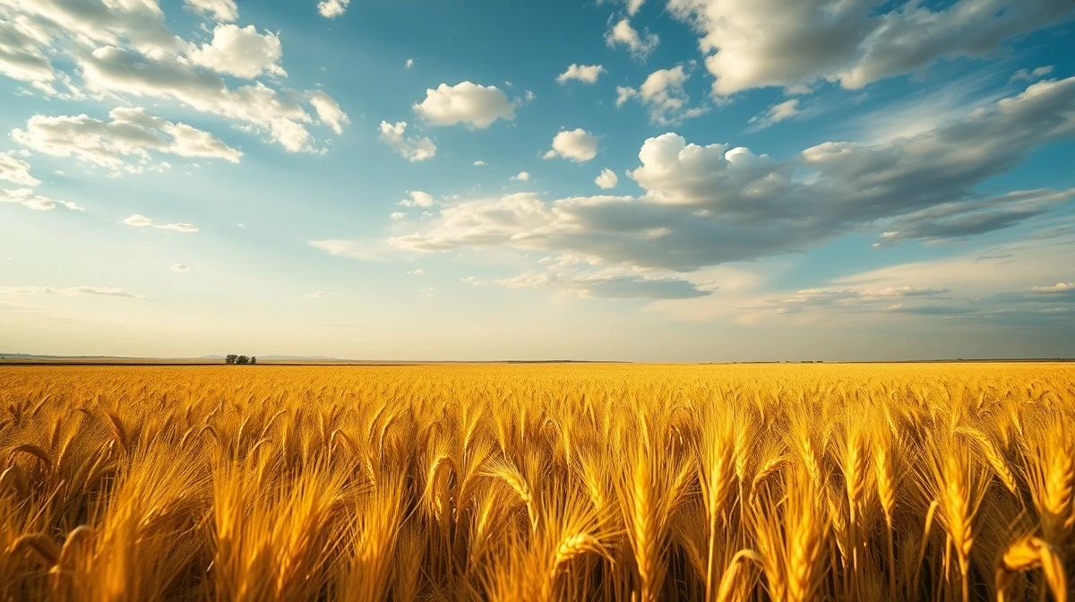 Golden wheat field ready for harvest under cloudy sky in Oklahoma plains