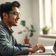 Indian professional using Wispr Flow voice AI on a laptop in a home office