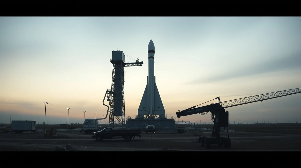 SpaceX Starbase launch site with Starship rocket on pad and construction equipment in foreground