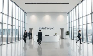 Modern corporate lobby of Anthropic headquarters in San Francisco