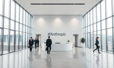 Modern corporate lobby of Anthropic headquarters in San Francisco
