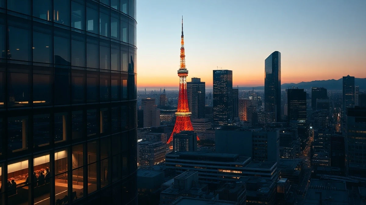 Tokyo skyline at dusk, representing Japan's financial market and potential acquisition target.