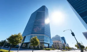 Modern office building in downtown Austin, Texas, under a clear sky