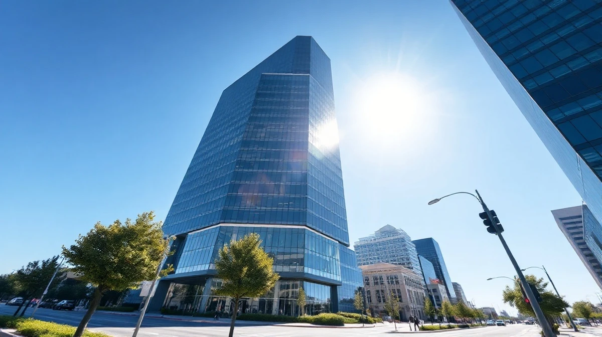 Modern office building in downtown Austin, Texas, under a clear sky