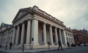 Bank of England headquarters on Threadneedle Street in London at dusk