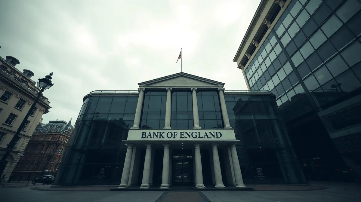 Bank of England building in London on a cloudy day
