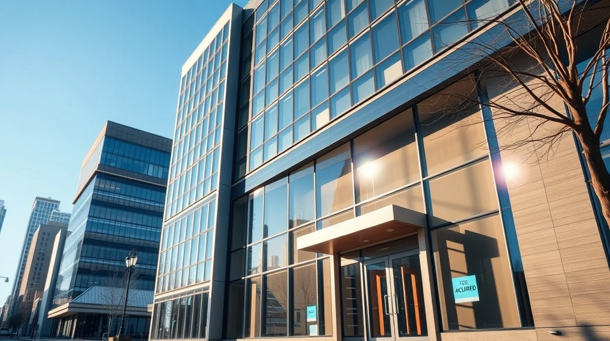 Modern commercial office building in a US city, representing a real estate acquisition target.
