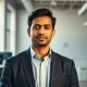 Chamath Palihapitiya in a modern startup office, looking confident and determined