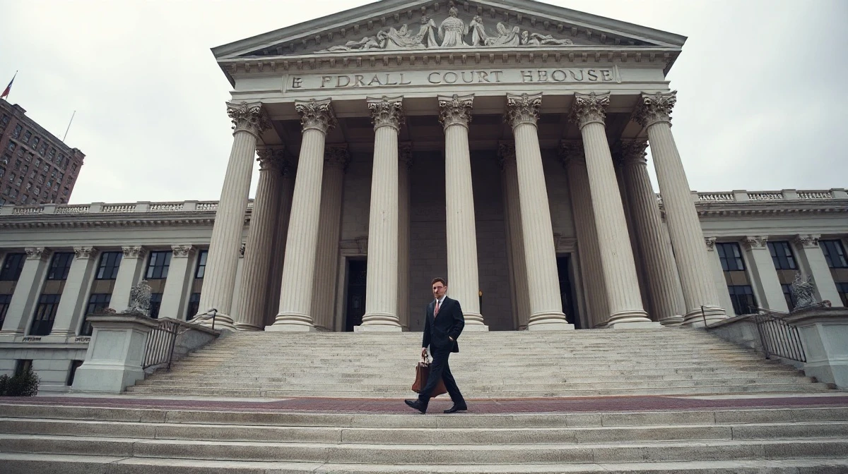 Exterior of a federal courthouse in New York City on a cloudy day.