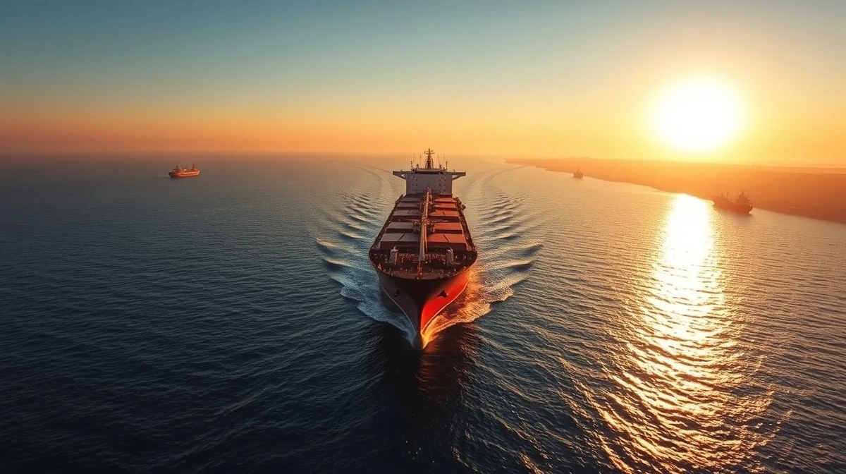 Oil tanker in the Strait of Hormuz at sunset