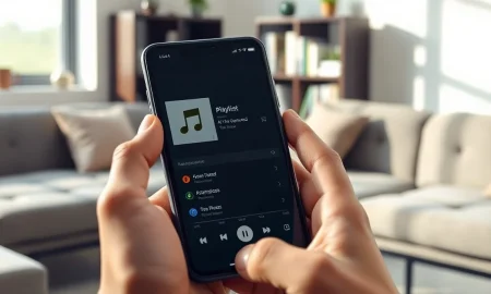 Smartphone displaying a music playlist with an AI-generated track detection alert