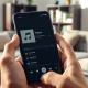 Smartphone displaying a music playlist with an AI-generated track detection alert