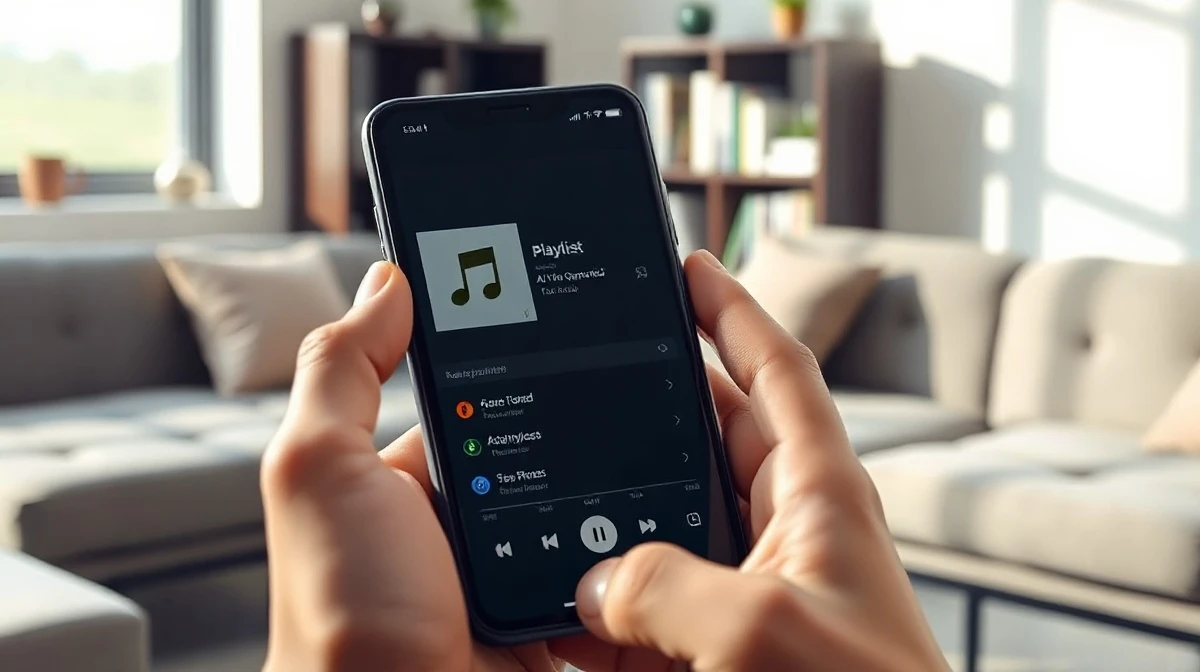 Smartphone displaying a music playlist with an AI-generated track detection alert