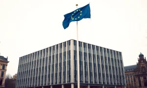 European Commission headquarters in Brussels on a cloudy day