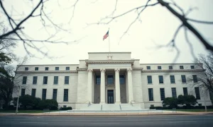 Federal Reserve building in Washington D.C. on a cloudy day, symbolizing financial regulation and economic stress tests.