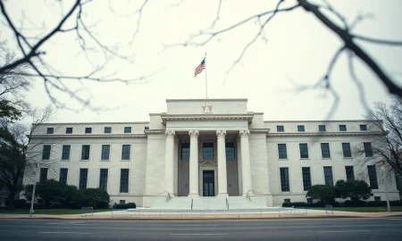 Federal Reserve building in Washington D.C. on a cloudy day, symbolizing financial regulation and economic stress tests.