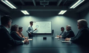 Founder pitching to VCs in a boardroom as one investor sleeps