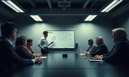 Founder pitching to VCs in a boardroom as one investor sleeps