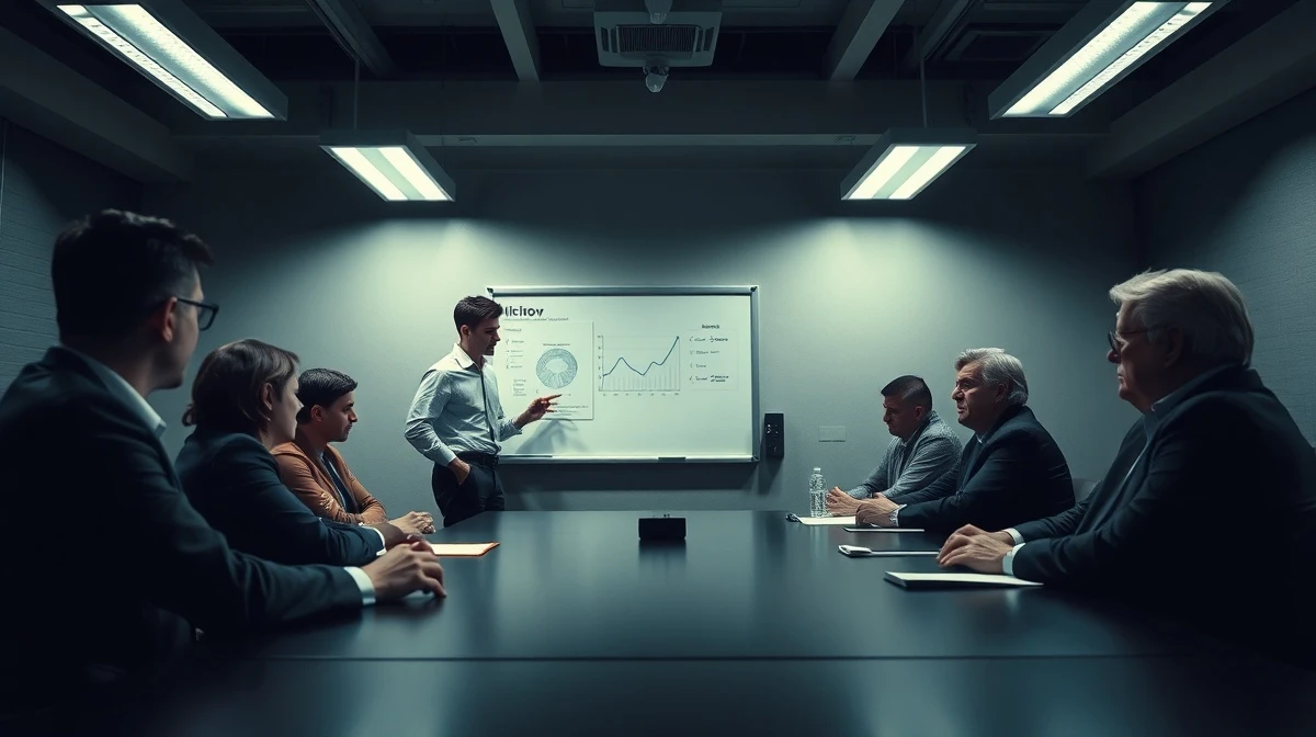 Founder pitching to VCs in a boardroom as one investor sleeps